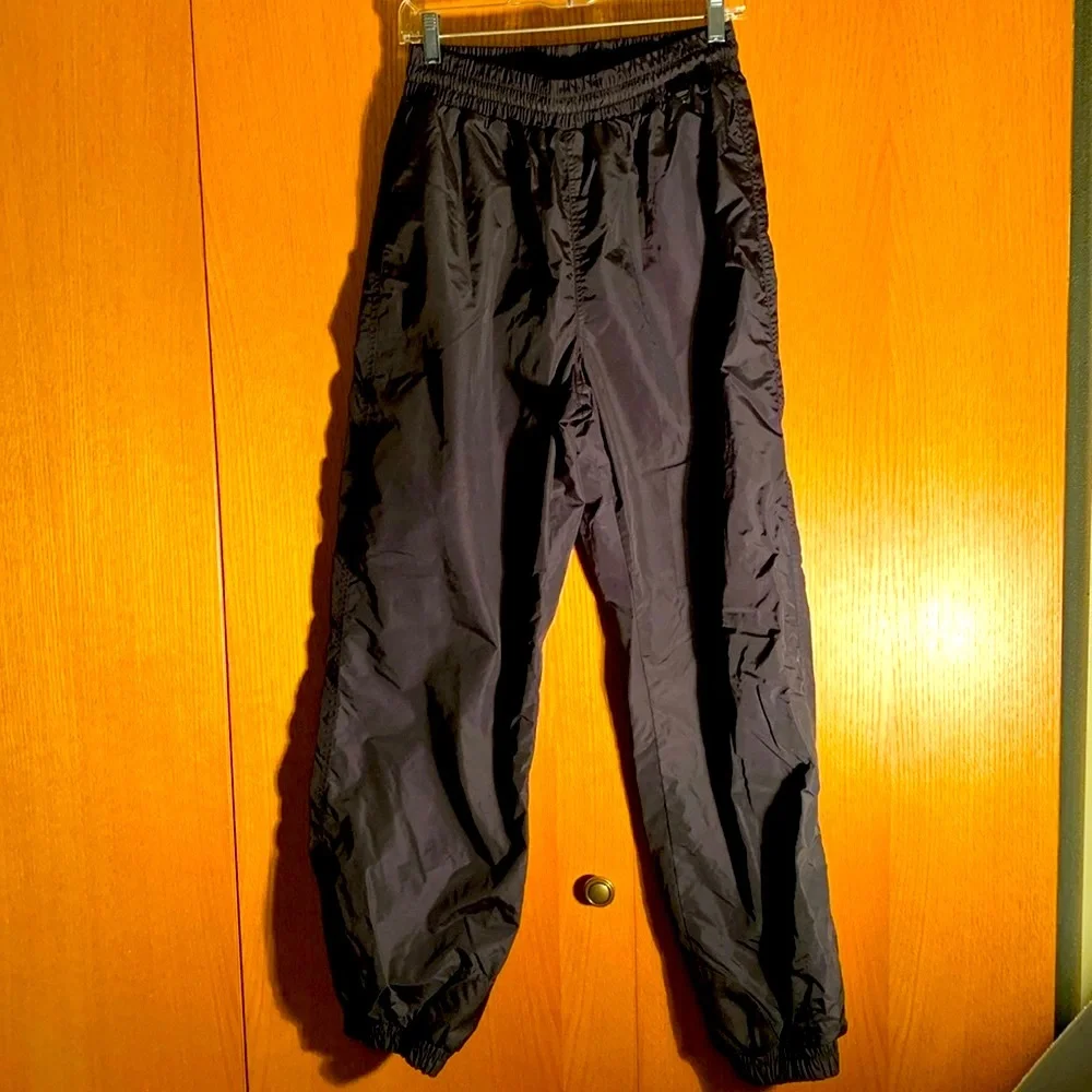 Columbia M heavy woven black ripstop nylon wind rain pants elastic drawstring